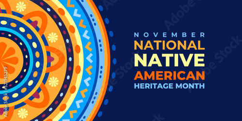 Native american heritage month. Vector banner, poster, card, content for social media with the text Native american heritage month. Blue background with national ornament.