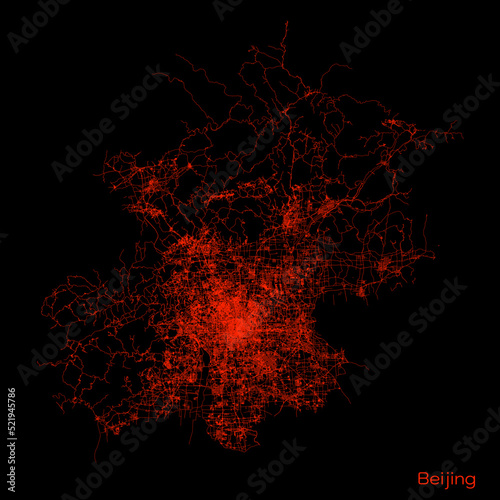 Beijing city map with roads and streets, China. Vector outline illustration.