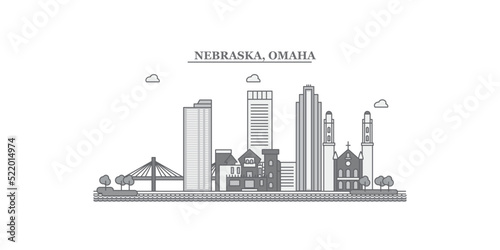 United States, Omaha city skyline isolated vector illustration, icons