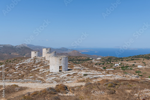 Traditional windmills of Chora, on Amorgos island in Greece.