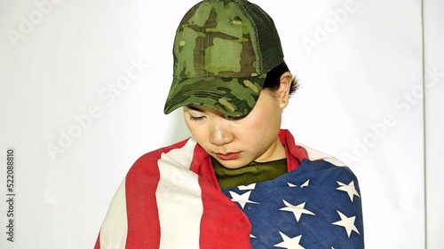 Sad Female Army Recruit With Us Flag