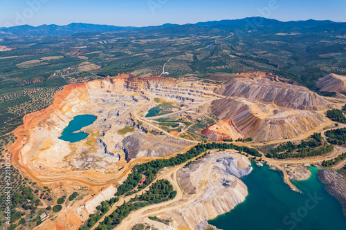 top-down view of open pit mine in Greece, human influence on the environment. High quality photo