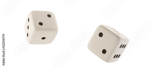 playing dice, white dice falling 3d-illustration transparent, dices, two