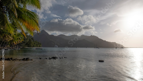 Beach and Mountain Sunset Moorea French Polynesia