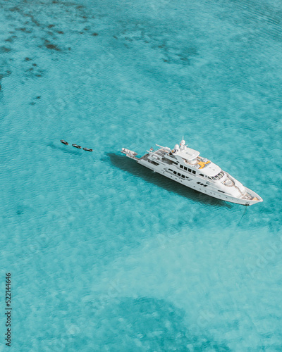 Aerial view of yacht in the Bahamas