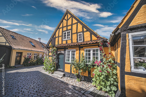 Old narrow streets in faaborg city, Denmark