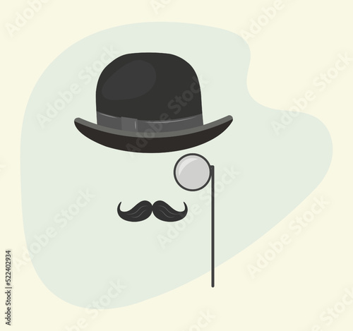Retro poster of a detective in a pince-nez mustache in a hat. Gentleman, father, dad icon in vintage style. Vector flat illustration.