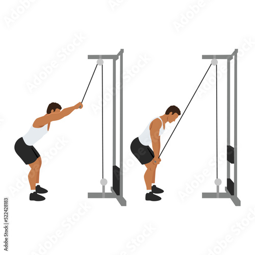 Man doing Straight arm lat pulldown exercise. Flat vector illustration isolated on white background