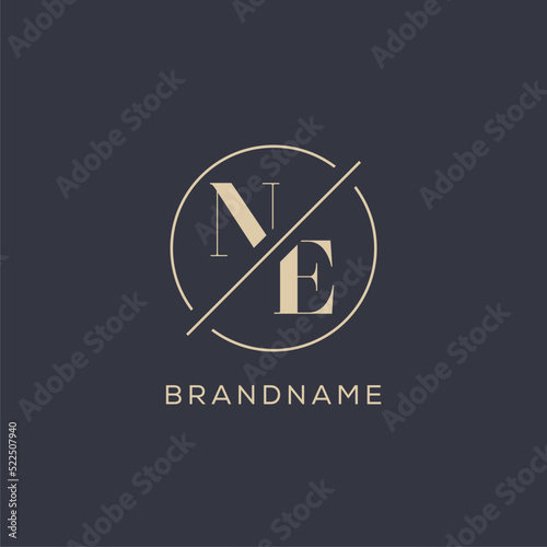 Initial letter NE logo with simple circle line, Elegant look monogram logo style