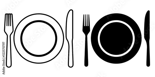 ofvs76 OutlineFilledVectorSign ofvs - cutlery vector icon . isolated transparent - empty plate . fork, knife sign . black outline and filled version . AI 10 / EPS 10 . g11385