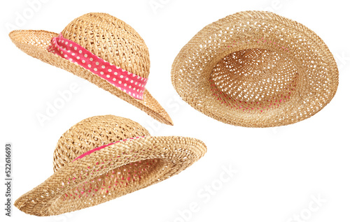 Isolated straw hat, three views