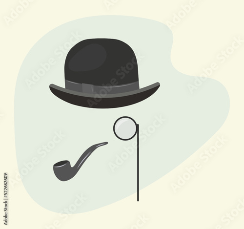 Retro poster of a detective in a hat, pince-nez and smoking pipe. Gentleman, father, dad icon in vintage style. Vector flat illustration.