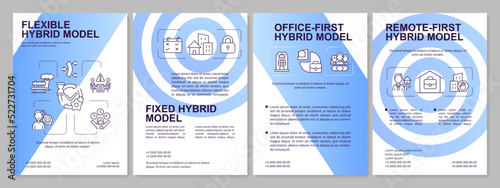 Models of hybrid work blue brochure template. Scheduling. Leaflet design with linear icons. Editable 4 vector layouts for presentation, annual reports. Arial, Myriad Pro-Regular fonts used