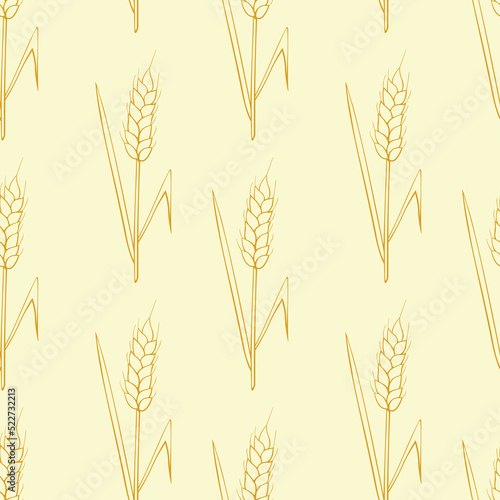 Wheat spikelets, vector seamless pattern in doodle style, isolated. Design of fabric, wrapping paper, packaging on the theme of bakery products, flour, harvest