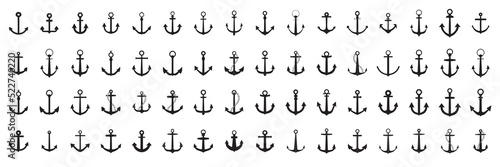 Set of sea anchor symbol set isolated on white background vector illustration