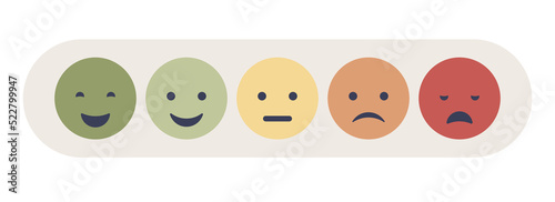 Emotions feedback icon. Emotions scale concept. Emoji set for mood tracker. Excellent, good, normal, bad and awful. Customer survey, review and opinion. Vector flat illustration