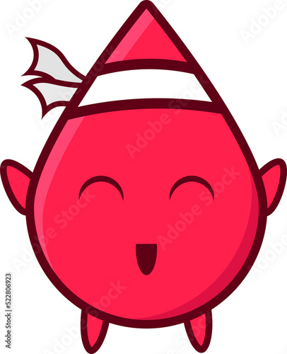 blood drop cute character with happy facial expression