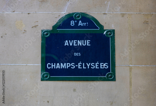 Street sign with the inscription avenue Champs Elysees