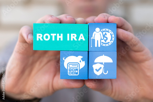 Concept of Roth IRA Individual Retirement Account. Roth IRA retirement plan.