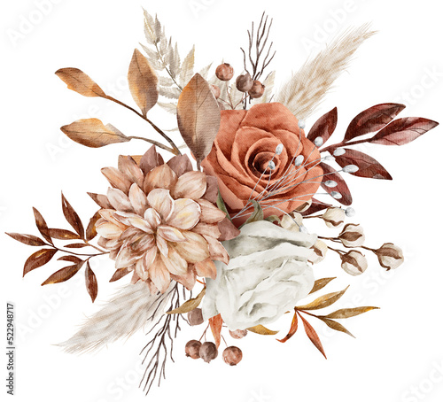 Vintage Autumn Dry Flower Leaves bouquet watercolor