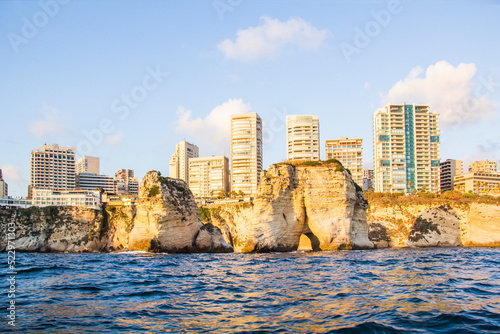 Beautiful view of the Pigeon Rocks on the promenade in the center of Beirut, Lebanon