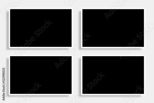 4 Rectangle photo frames in black & white color & a simple layout. Used as a printable photo collage template or a mock up to place album pictures or photographs collection in a classic old style.