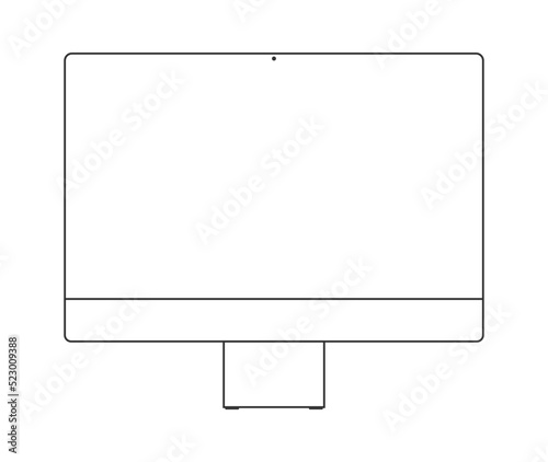 Outline imac computer icon. Wireframe pc symbol. Outlined all in one apple imac computer mockup on white background. White display screen. Vector Stock