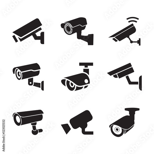 Surveillance Camera. security. icons. web. vector illustration. video. set.