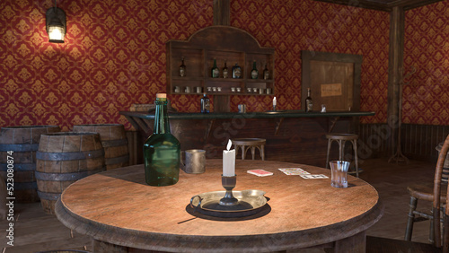 west saloon cinematic view of the table