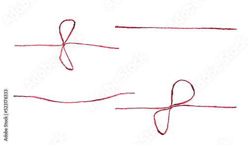 Red straight string and bow, knot isolated against a transparent background.