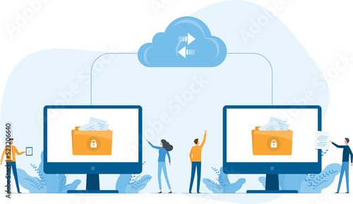 technology cloud computing service and technology file upload backup on cloud server storage concept