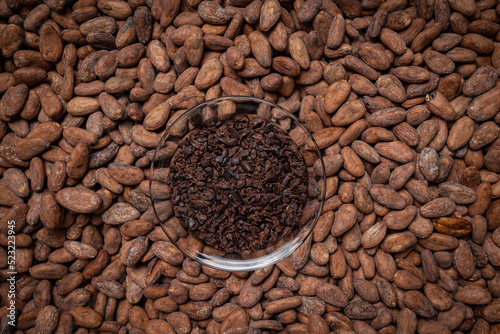 cocoa beans as background. Cocoa products 