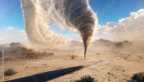 Fantasy tornado with dust and splashing water in desert