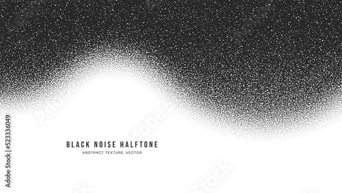 Black Noise Stipple Dots Halftone Pattern Vector Smooth Wave Border Isolated On White Background. Hand Drawn Dotwork Abstract Grainy Texture. Handdrawn Pointillism Art Bend Form Conceptual Abstraction