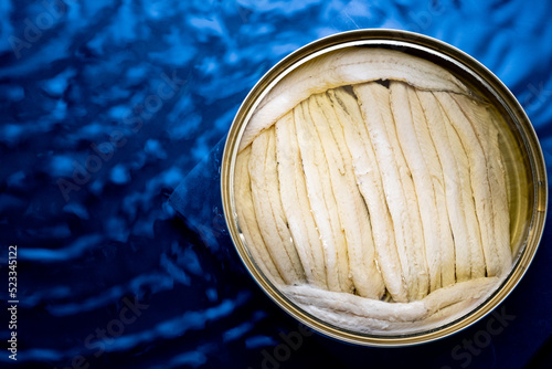 close up of fish preserves (preserved canned anchovies) 