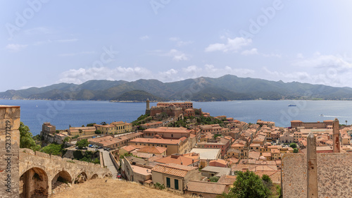 View from 16th-century fort Falcone to Fort Stella by Cosimo Medici, Province of Livorno, Island of Elba, Italy