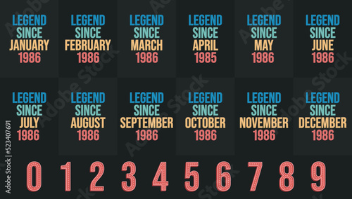 Legend since 1986 all month includes. Born in 1986 birthday design bundle for January to December