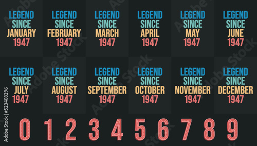 Legend since 1947 all month includes. Born in 1947 birthday design bundle for January to December