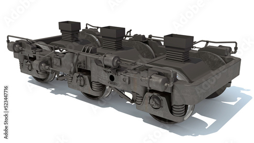 Train Trucks Locomotive Wheels 3D rendering on white background