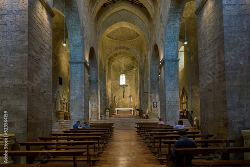 The central nave of the medieval church of Saint Peter (Chiesa di San Pietro) in Assisi, Italy
