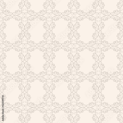 Vector ethnic floral drawing line shape vintage cream-grey color seamless pattern background. Use for fabric, textile, interior decoration elements, upholstery, wrapping.