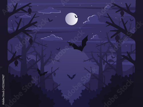 Halloween background with a bat at night