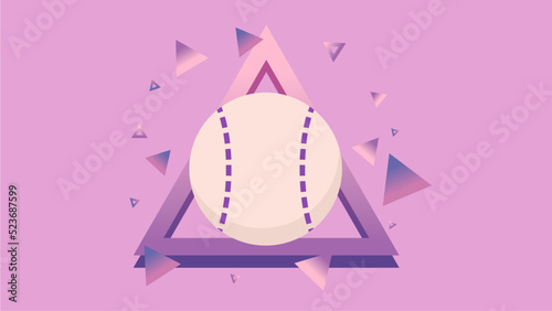 Illustration of Baseball with Abstract Triangle Artwork, Pastel Pink Tone