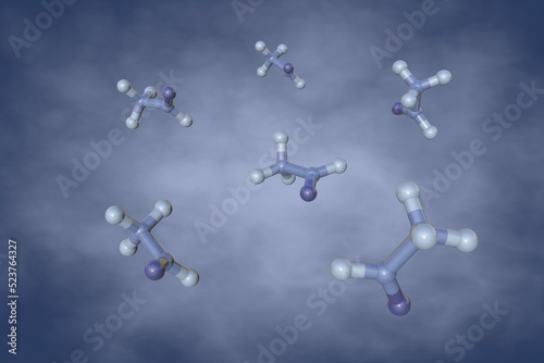 Acetaldehyde or ethanal, an organic chemical compound produced by plants and one of the most important aldehydes. Molecular model on blue background. Scientific background. 3d illustration