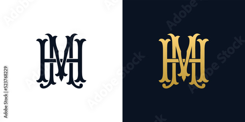 Decorative Vintage Initial letters MH monogram. Suitable for tattoo studio, salon, boutique, hotel, college, retro, interlock style