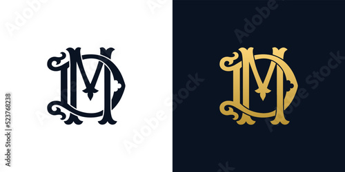 Decorative Vintage Initial letters MD monogram. Suitable for tattoo studio, salon, boutique, hotel, college, retro, interlock style