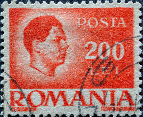 Romania - Circa 1946: A Postage Stamp from Romania, Showing Tein Portrait by King Michael I of Romania (1921-2017). Around 1946