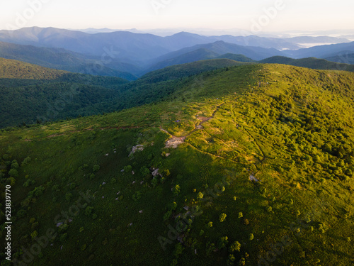 Aerial View of Black Balsam in the Pisgah National Forest in North Carolina at Sunrise