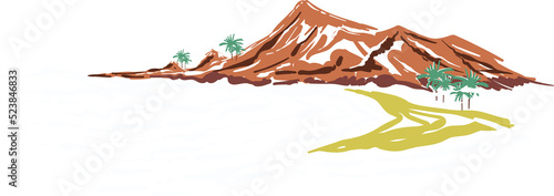 Hand drawn cute mountain ALOHA HAWAII illustration