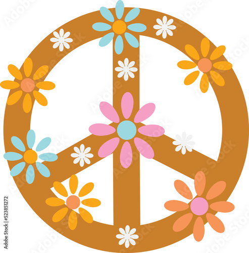 70s groovy retro print with hippie peace love not war illustration